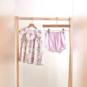 Pink Easter Cross Emrboidery Floral Girl Set